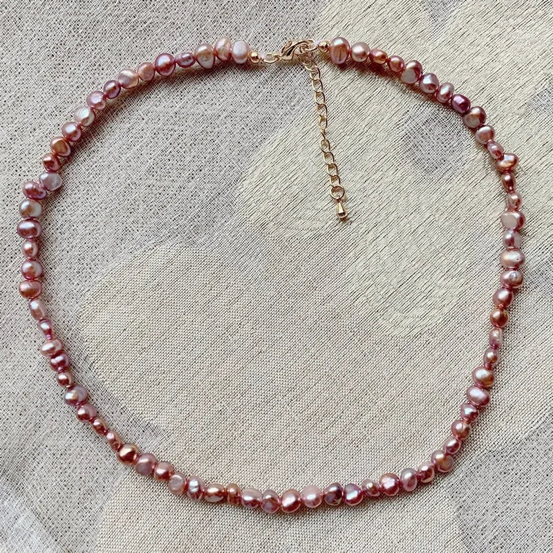 Colar de pérolas naturais de água doce para mulheres, barroco irregular pequeno real, gargantilha curta, jóias para colarinho, branco, roxo, 4-5mm