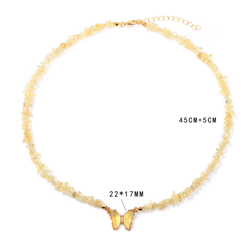 Moda borboleta colar de cristal natural roxo ametistas quartzs cristal chip pedra colar jóias presente para mulher casal