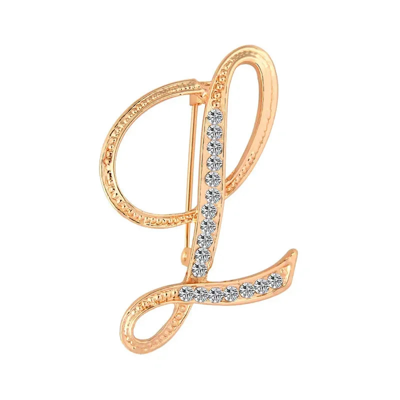 Broche de Letra com Strass Cristal Dourado Elegante