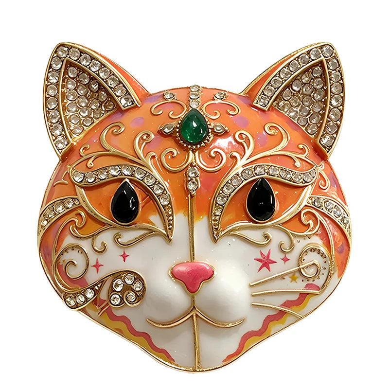 Broche Gato Esmaltado com Strass Elegante Feminino