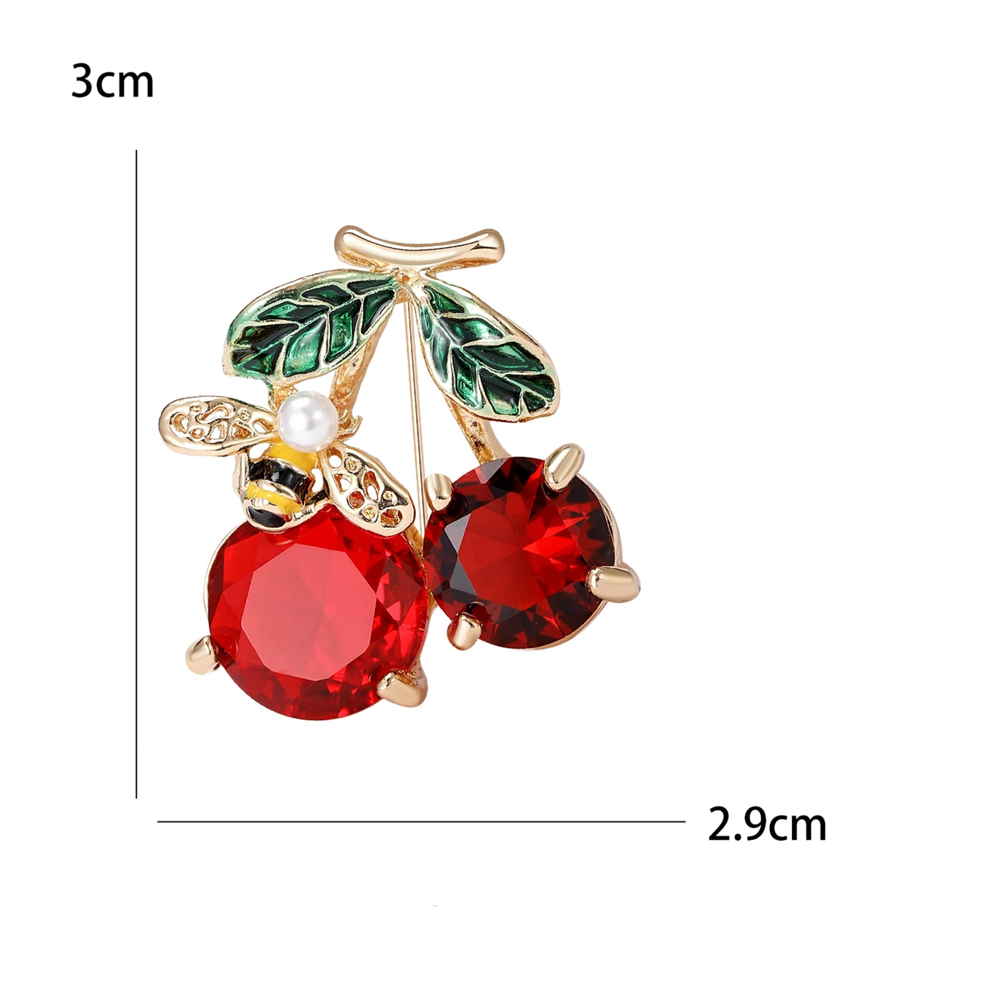 Broches de cereja esmalte para mulheres, Unisex Rhinestone Fruit Pins, Banquete Party Backpack Presentes, Acessórios de jóias