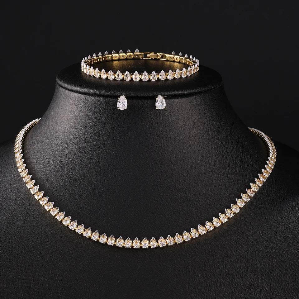 Zakol lindo buling aaa claro redondo zircônia cúbica casamento nupcial colar brincos festa conjunto de jóias para mulher