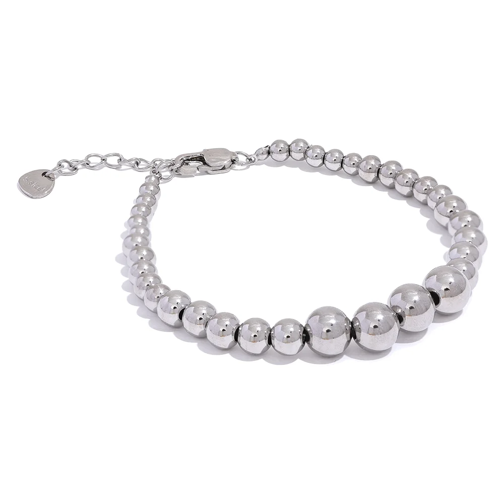 Yhpup contas de aço inoxidável artesanal moda corrente colar pulseira 18k pvd banhado à prova de ferrugem texturizado unissex jóias das mulheres dos homens