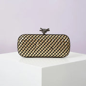 Bolsa de mão de noite dourada para mulheres, bolsa de couro e linha brilhante, elegante, feminina, com nó de metal, bolsa de festa