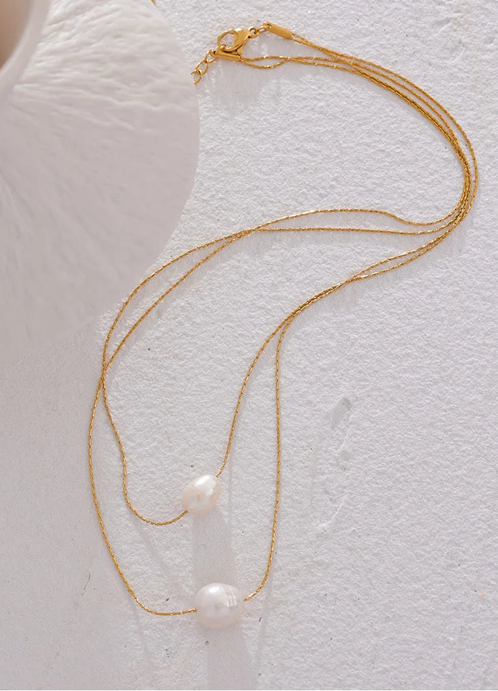 Yhpup contas de pérola naturais sem manchas chique requintado colar corrente fina de aço inoxidável minimalista charme colar jóias femininas