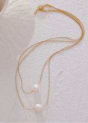 Yhpup contas de pérola naturais sem manchas chique requintado colar corrente fina de aço inoxidável minimalista charme colar jóias femininas