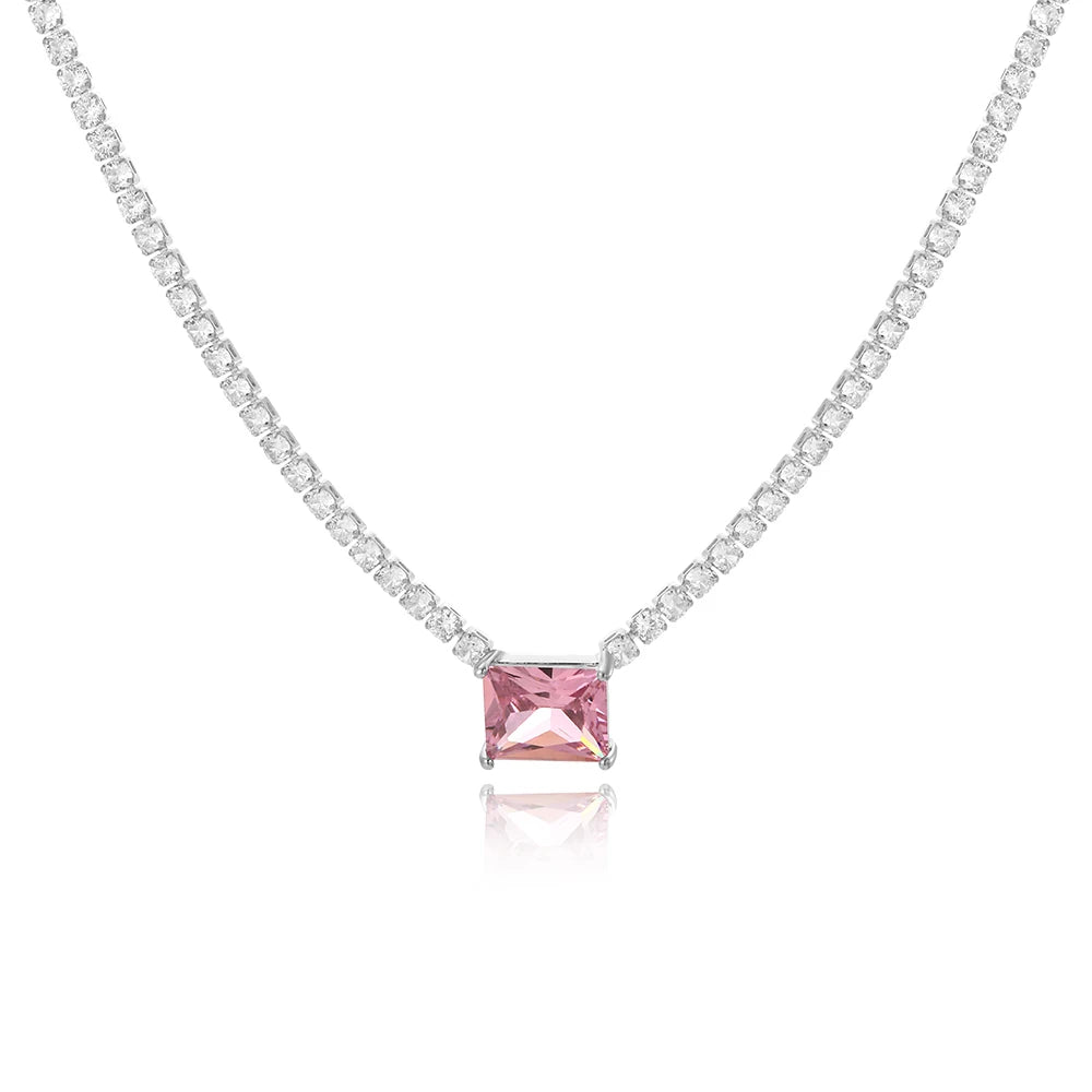 Shinny conjunto de jóias de pedra de cristal completo para mulheres luxo amor coração zircônia cúbica tênis pulseira gelada para fora corrente colar casamento