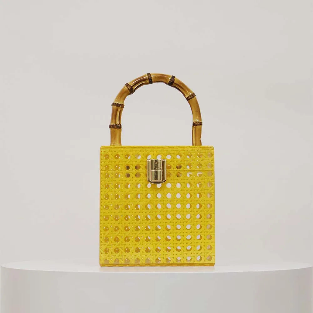 Mulheres casamento noite saco de embreagem senhora caixa bolsa feminina designer acrílico rattan alça bambu verão pro presente praia totes