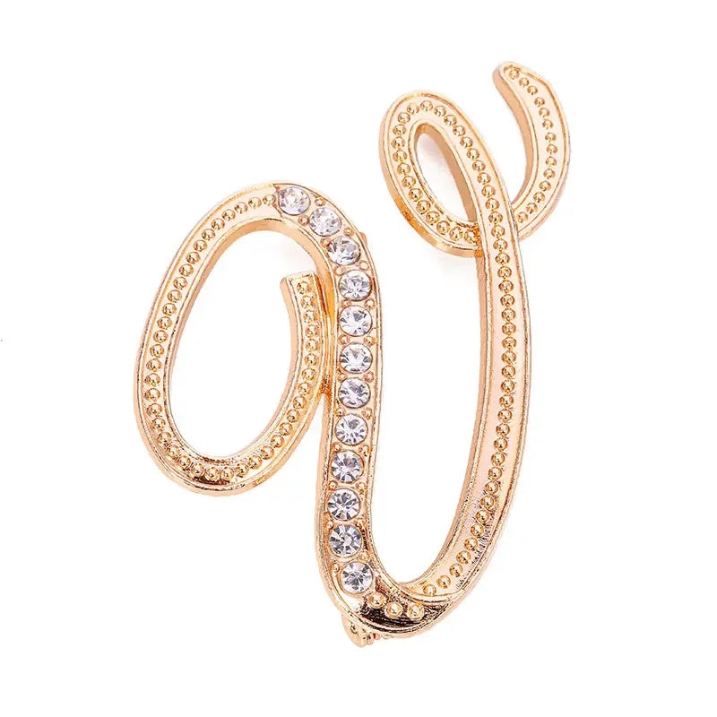 Broche de Letra com Strass Cristal Dourado Elegante