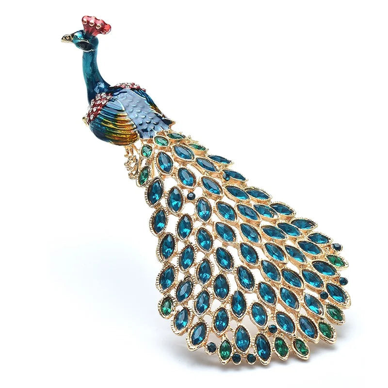 Broche Pavão Luxo Esmaltado com Strass Feminino Detalhe Pedraria