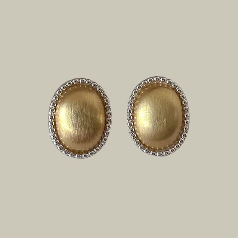 Brincos de metal de dois tons para mulheres, joias de moda ovais escovadas, novo estilo, acessórios de festa, design vintage, presente c1666