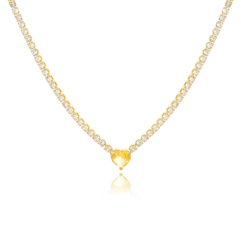 Shinny conjunto de jóias de pedra de cristal completo para mulheres luxo amor coração zircônia cúbica tênis pulseira gelada para fora corrente colar casamento