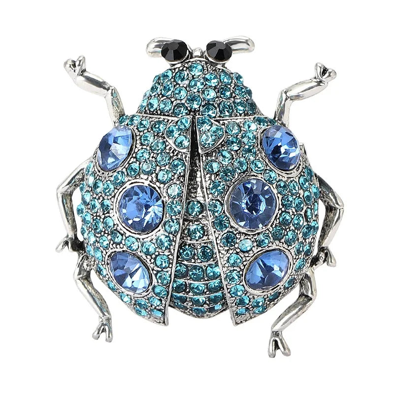 Wuli & baby luxo strass besouro broches para mulheres unissex 4 cores brilhante joaninha insetos festa casual broche pinos presentes