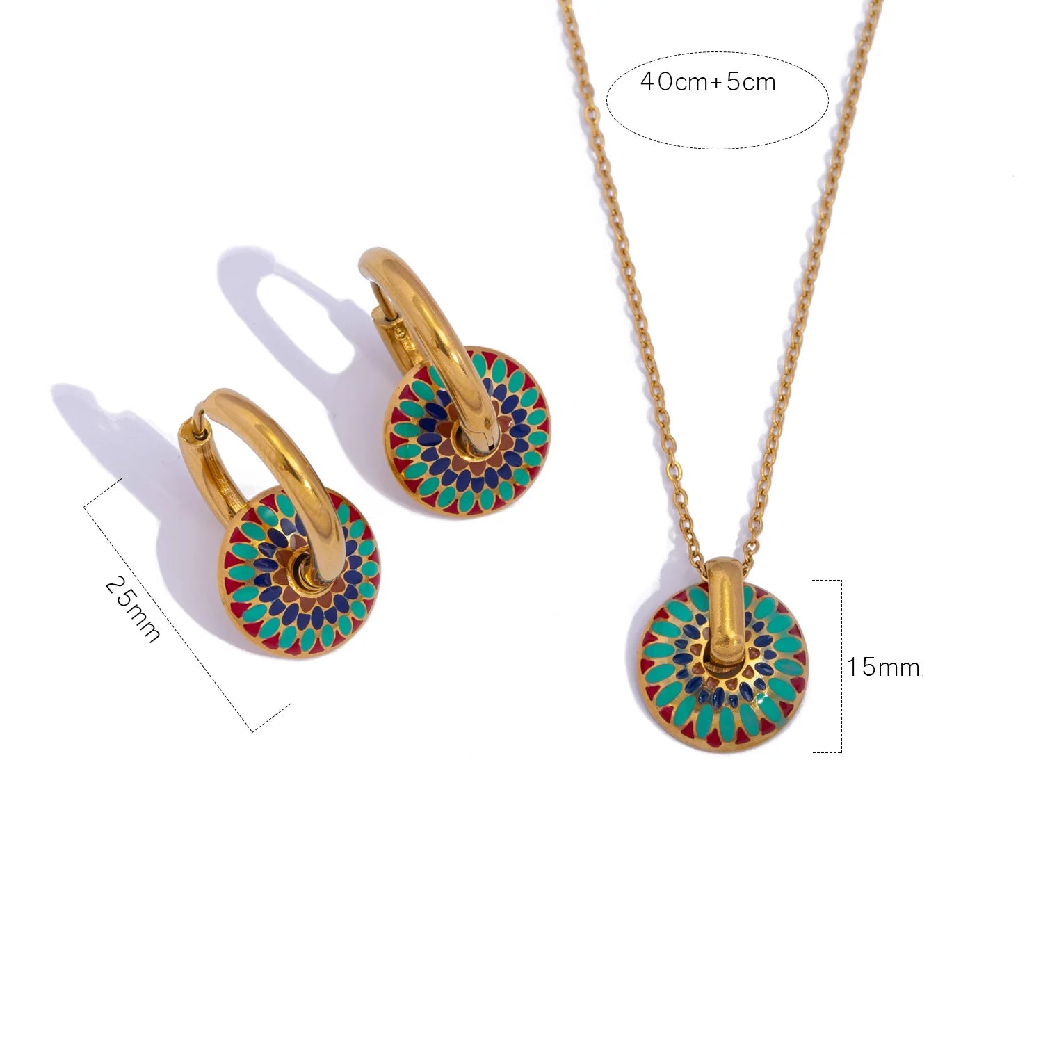 Conjunto de joias de margaridas pintadas em aço inoxidável banhado a ouro 18K para mulheres, brincos florais boho e colar hipoalergênico presente de verão