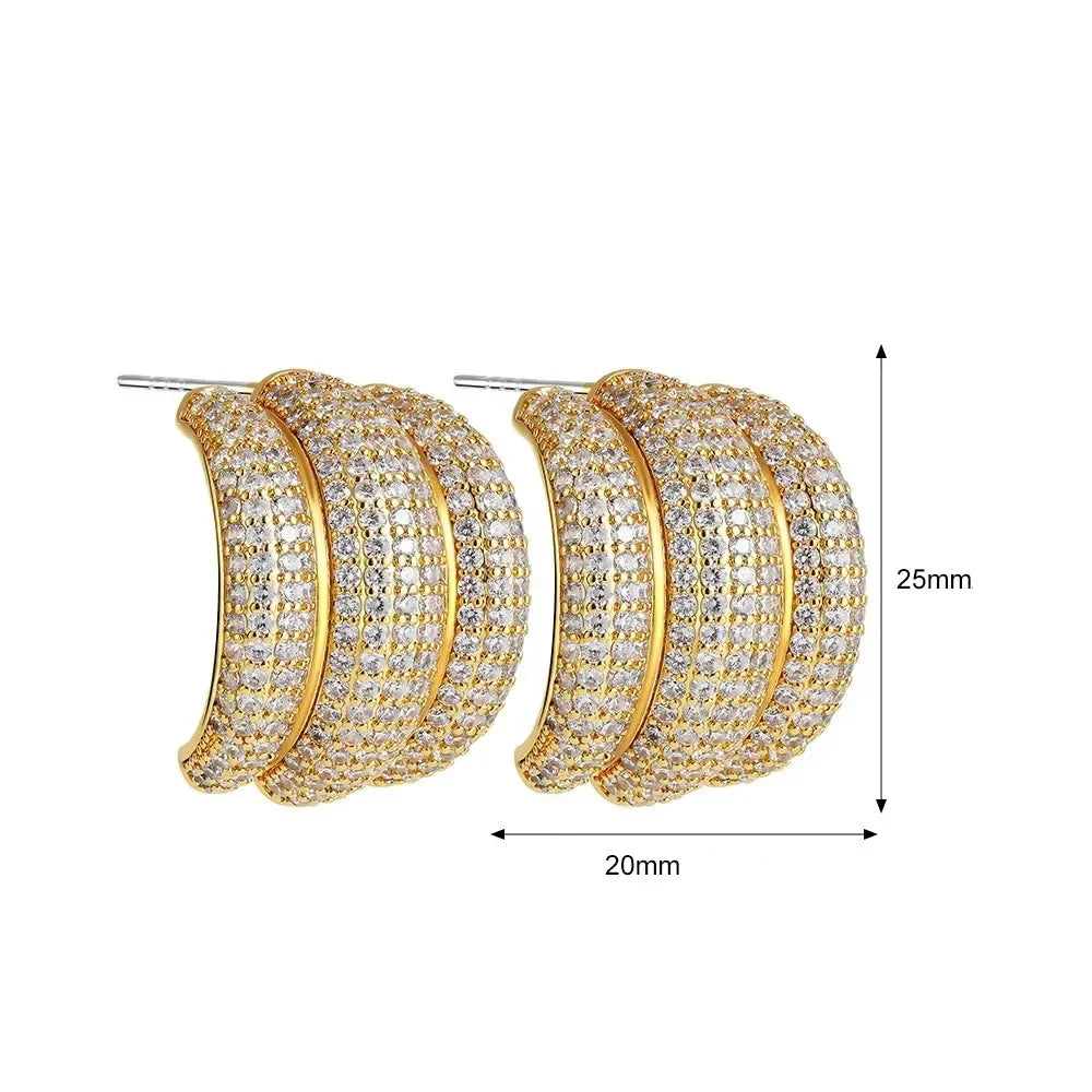 Luxo completo pavimentado strass u forma brincos de argola para mulher 18k banhado a ouro garra círculo c forma brinco jóias de declaração