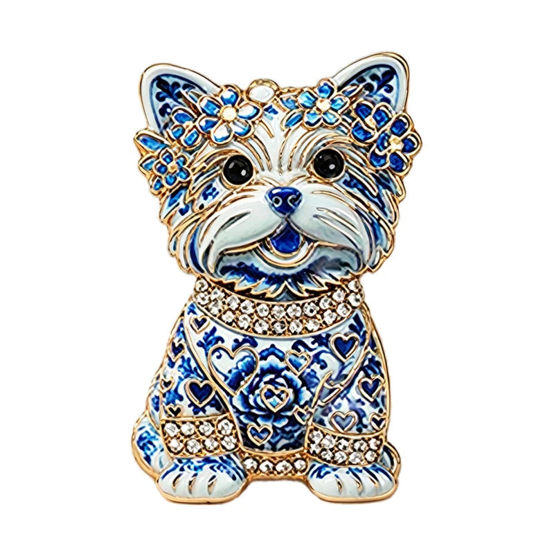 Broche Cachorro Sentado Esmaltado com Strass Elegante Feminino