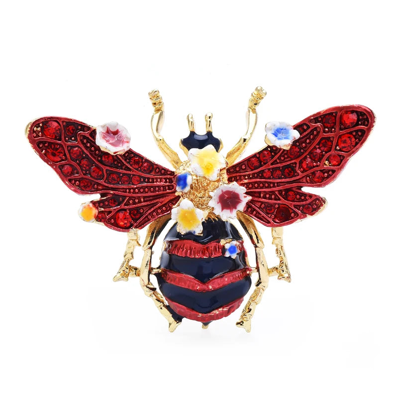Wuli & baby Broches de abelha esmaltados grandes para mulheres e homens, 3 cores, flores, insetos, festa, broche causal, presentes