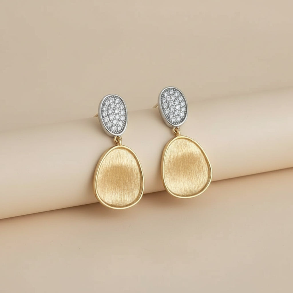 Brincos retrô oval com incrustação de diamante escovado para mulheres, brincos geométricos de onda de água brilhante, design exclusivo, joia de festa, presente