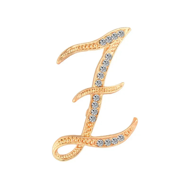 Broche de Letra com Strass Cristal Dourado Elegante