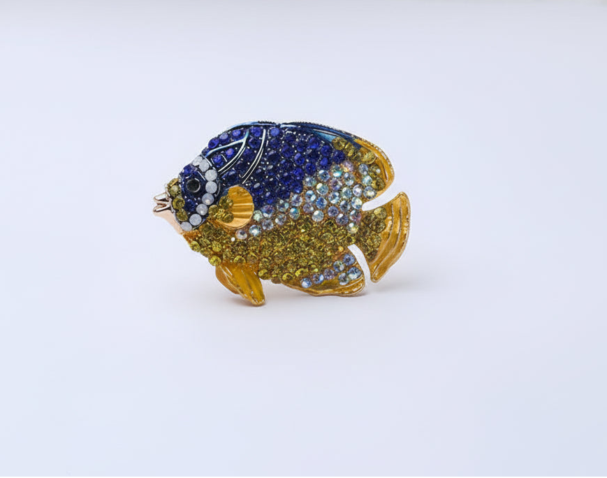 Broches de peixe palhaço de strass para mulheres unissex esmalte animal alfinetes festa de escritório amigo engraçado presentes de luxo acessórios de joias