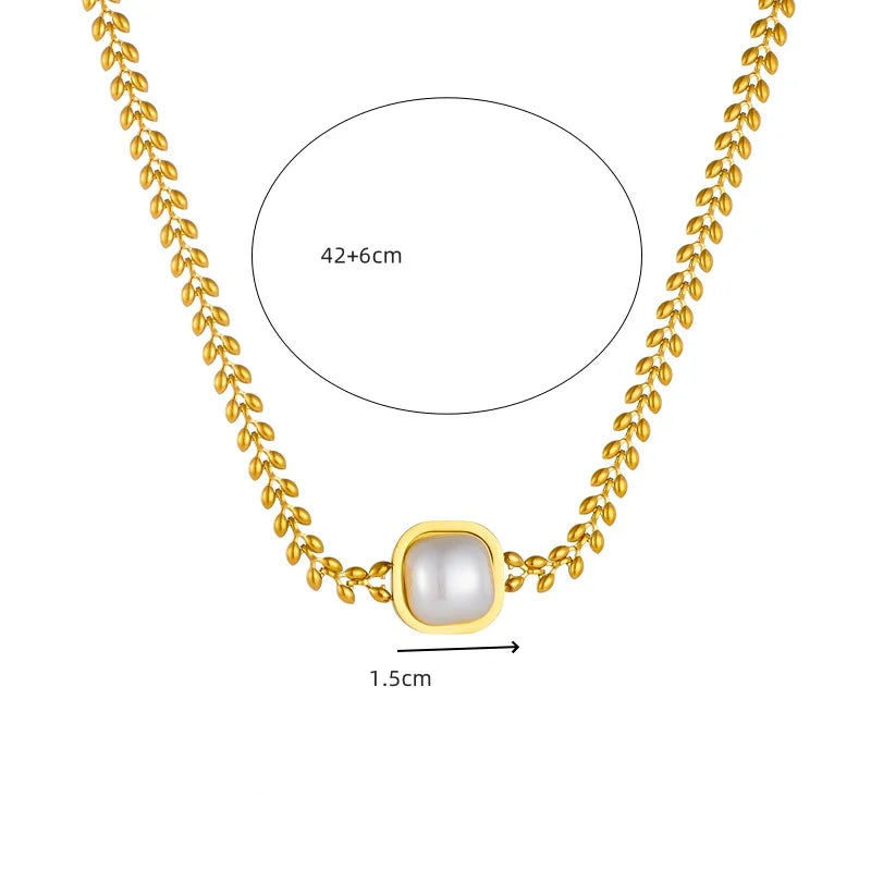 Dieyuro 316l aço inoxidável quadrado grande pérola colar brincos anel para mulheres menina novo presente de festa moda conjunto jóias bijoux