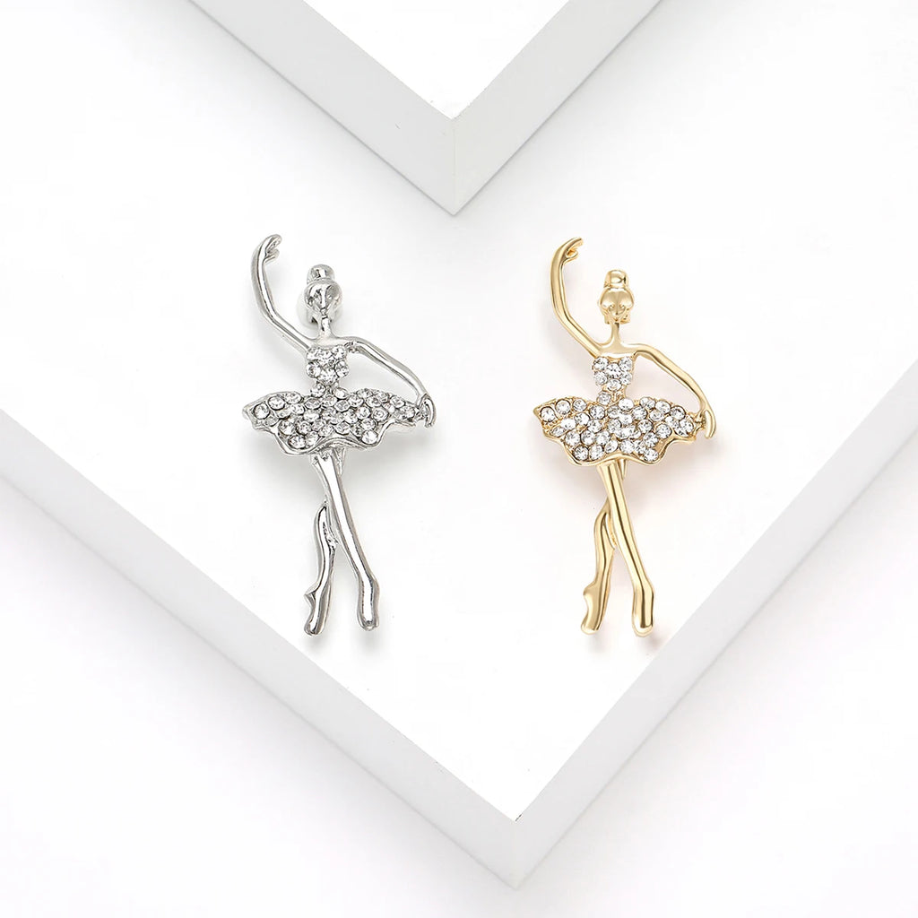 Broche Bailarina Esmaltado com Strass Elegante Feminino
