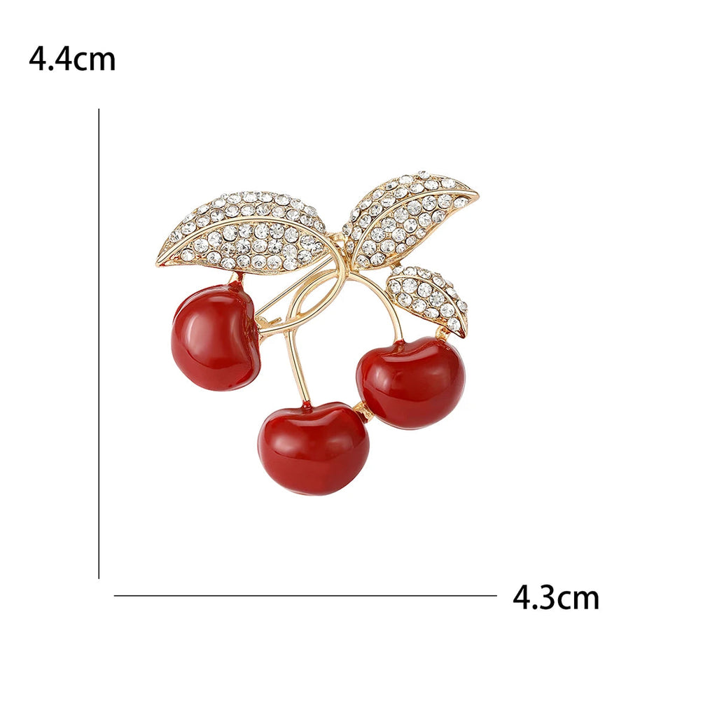 Broches de cereja esmalte para mulheres, Unisex Rhinestone Fruit Pins, Banquete Party Backpack Presentes, Acessórios de jóias