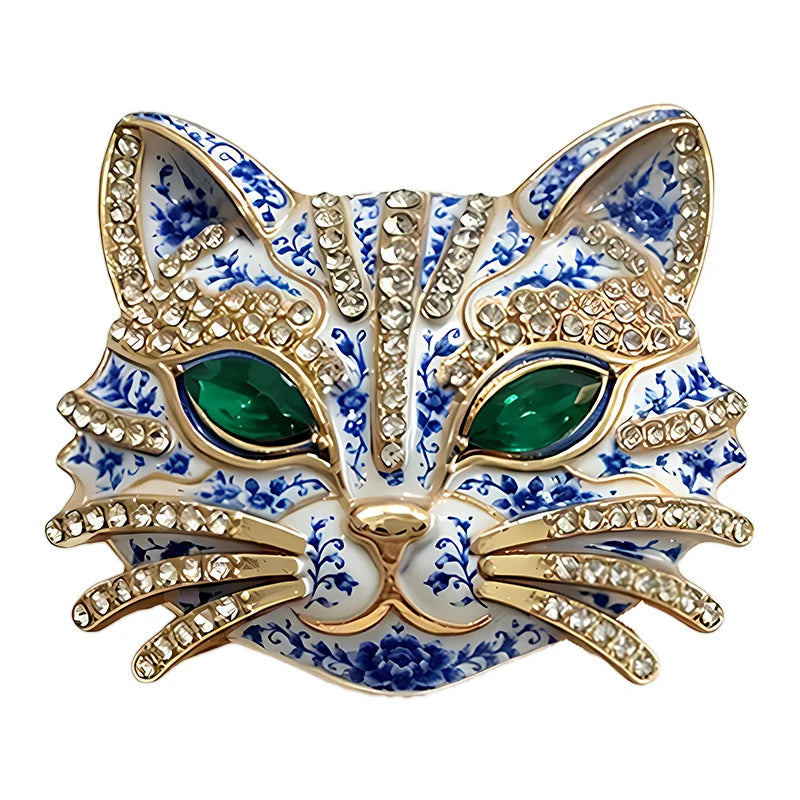Broche Gato Cool com Strass e Esmalte Elegante Feminino