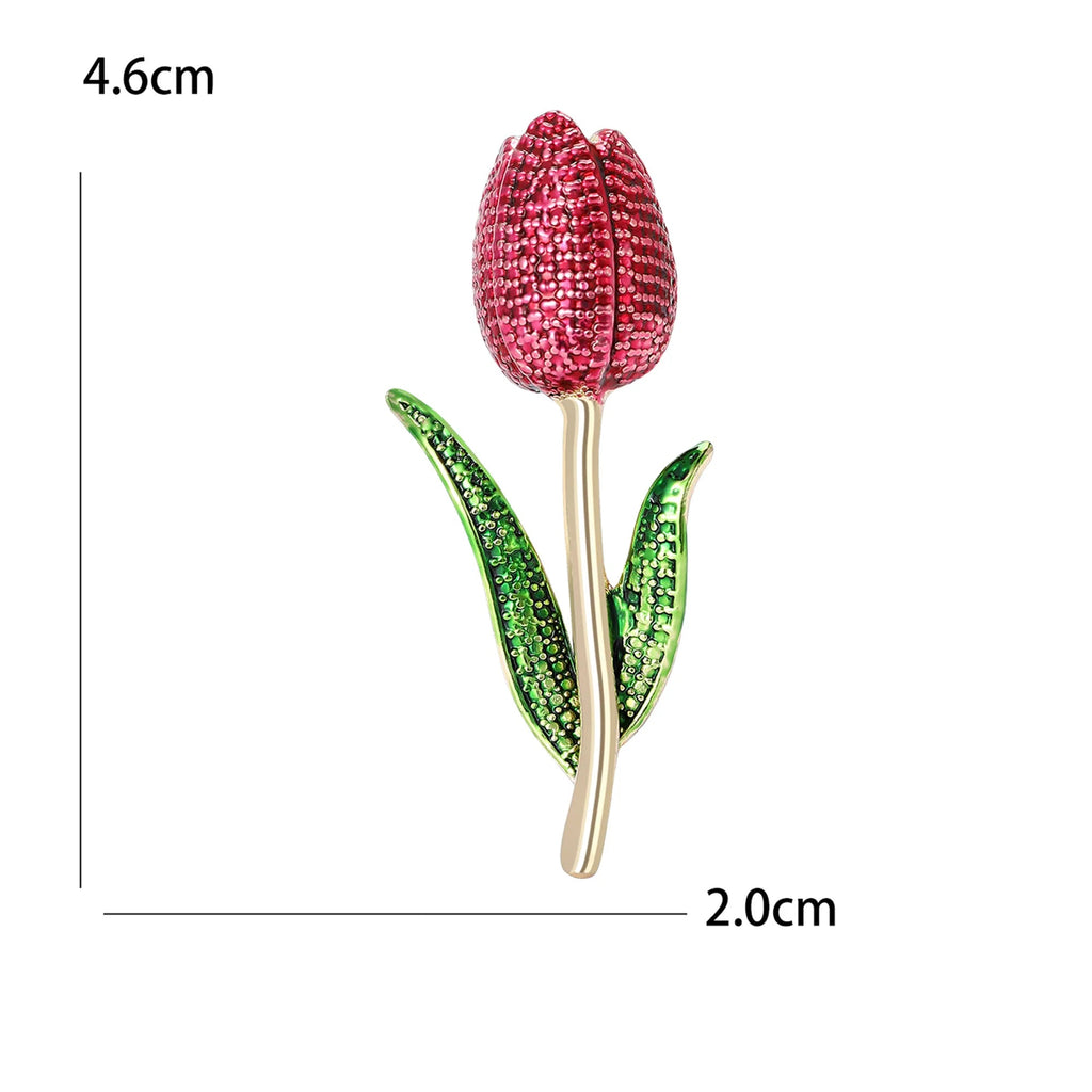 Beaut & Berry Broches clássicos de tulipa esmaltada para mulheres, alfinetes de plantas unissex, acessórios casuais para festa, presentes de ano novo, decoração de amigos