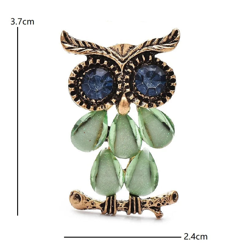 Broche Coruja Vintage Esmaltado com Strass Elegante Feminino
