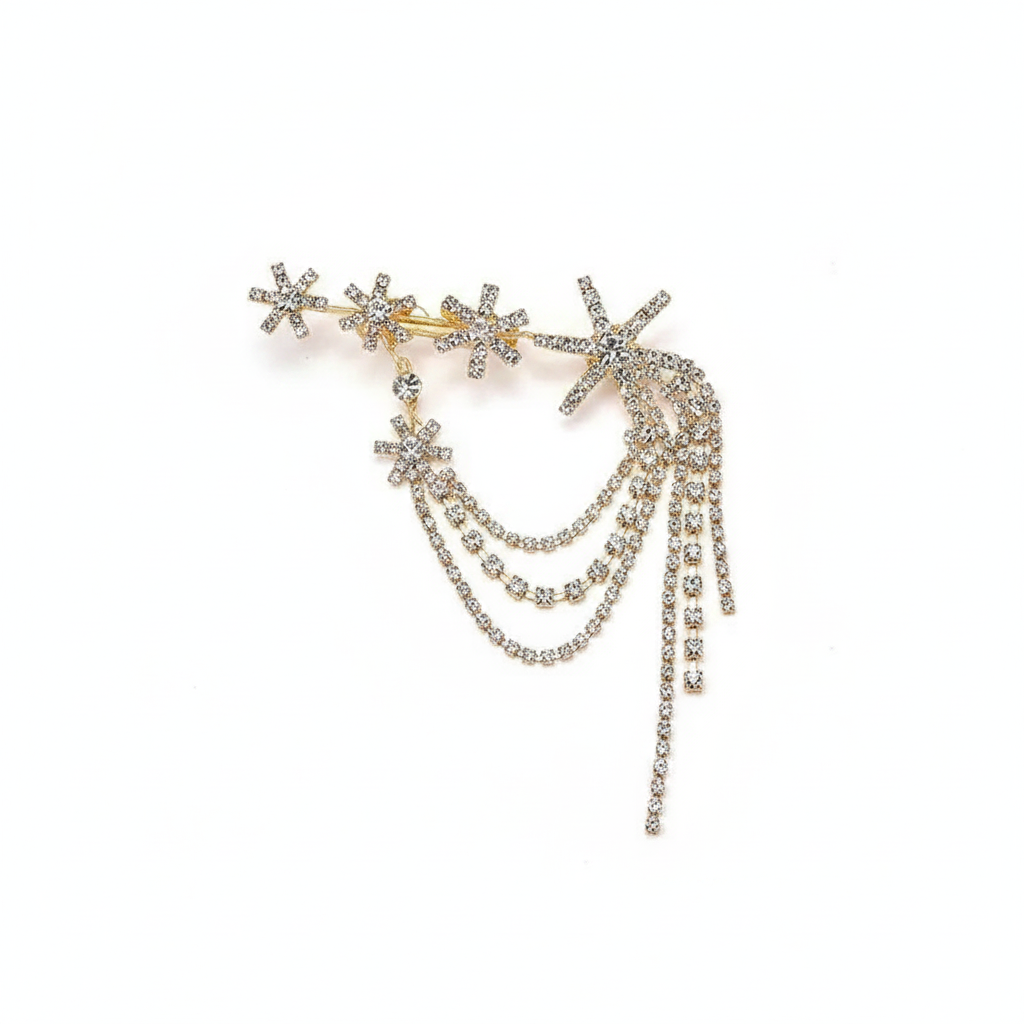 Broche Estrela com Cristais e Tassel Elegante para Ombro