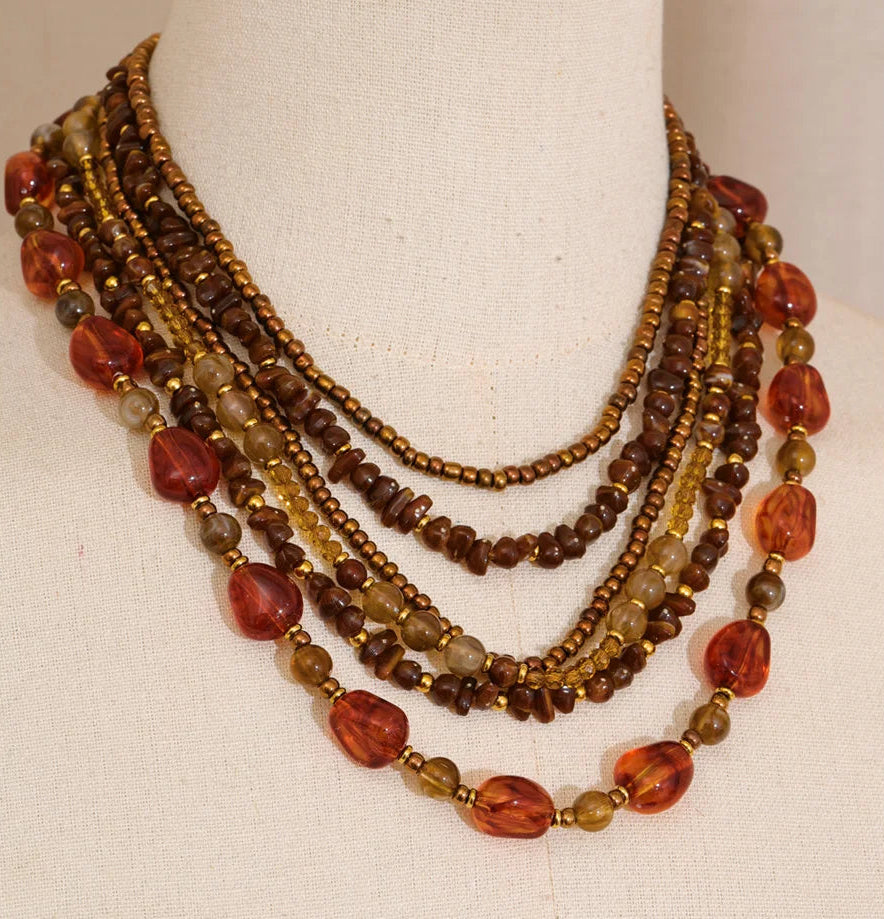 Yhpup à prova d'água 2025 contas artesanais boêmia joias outono inverno aço inoxidável em camadas de resina corrente babador colar de declaração