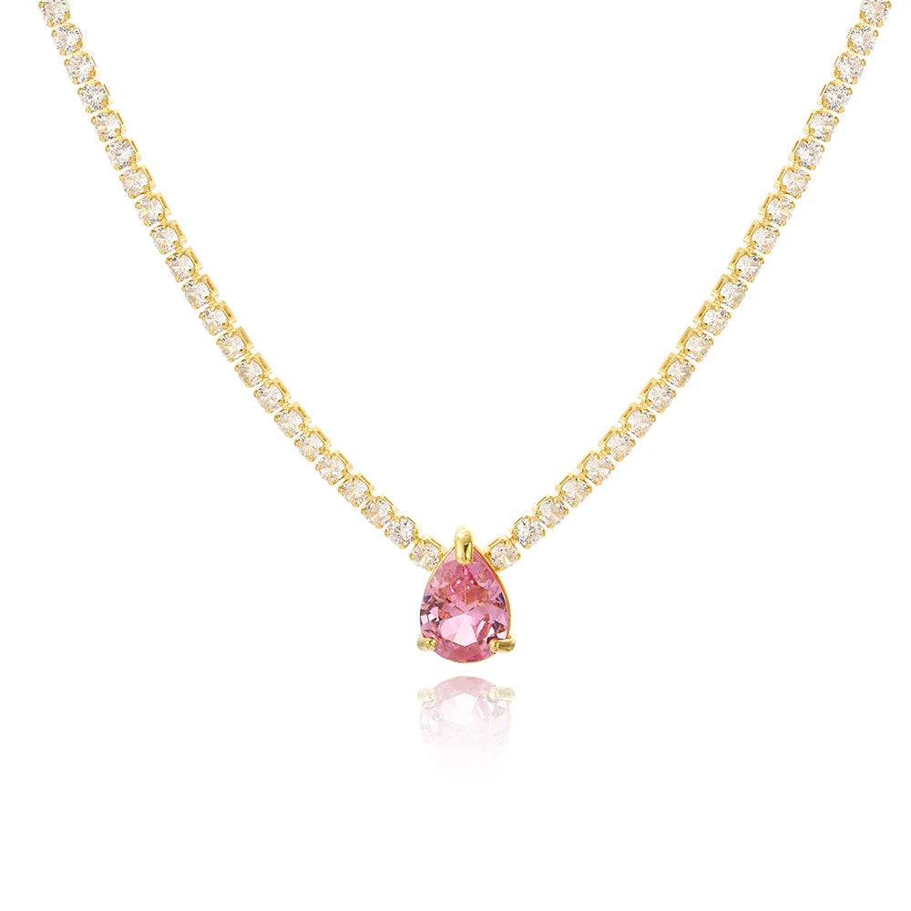 Shinny conjunto de jóias de pedra de cristal completo para mulheres luxo amor coração zircônia cúbica tênis pulseira gelada para fora corrente colar casamento