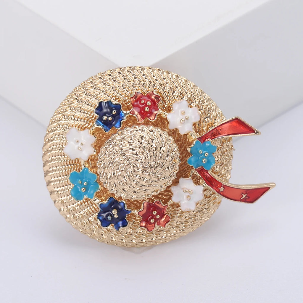 Broche Chapéu de Sol com Strass Elegante Feminino Luxo