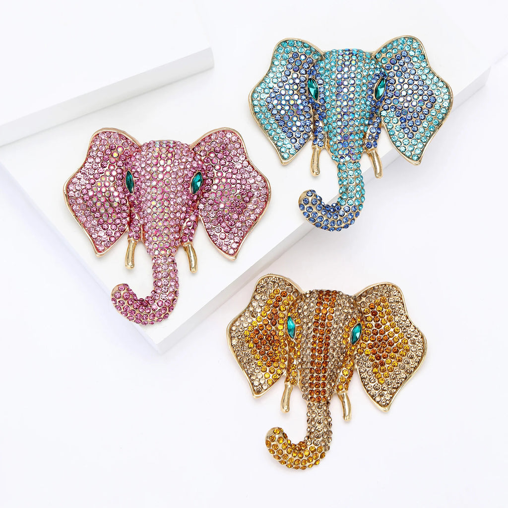 Broches de elefante de strass de luxo para mulheres unissex esmalte animal pinos banquete festa mochila presentes acessórios de joias