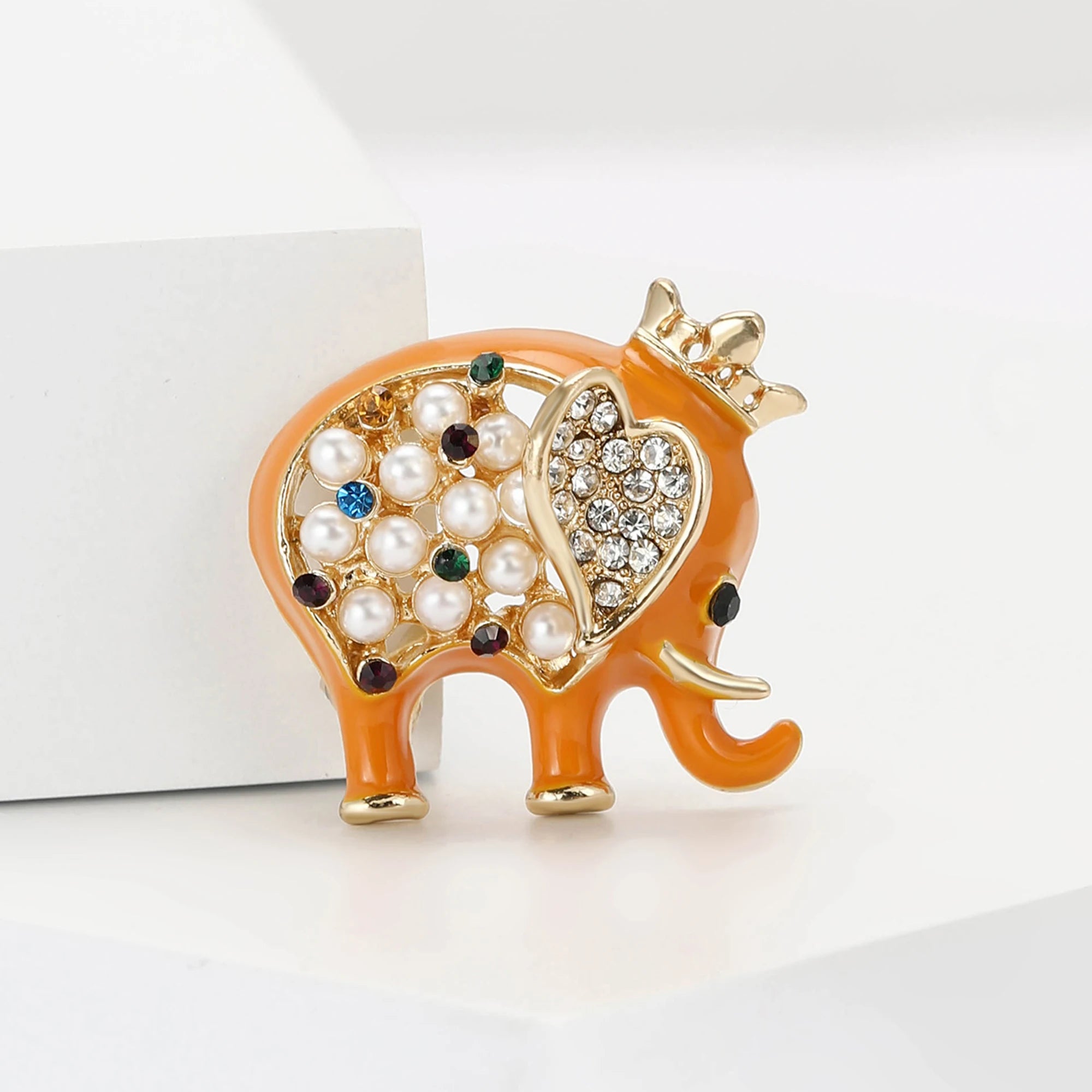 Broches de elefante de strass de luxo para mulheres unissex esmalte animal pinos banquete festa mochila presentes acessórios de joias