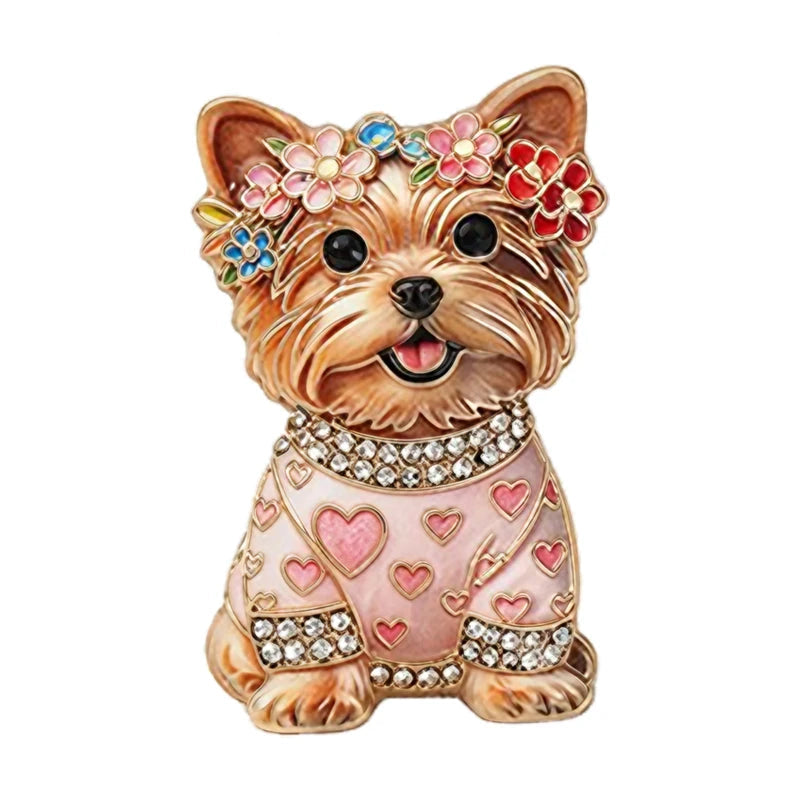 Broche Cachorro Sentado Esmaltado com Strass Elegante Feminino