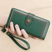 Carteira de couro genuíno para mulheres, titular do cartão, embreagem, bolsas femininas, longa bolsa de dinheiro, abelha, marca de luxo, pulseira, hasp telefone