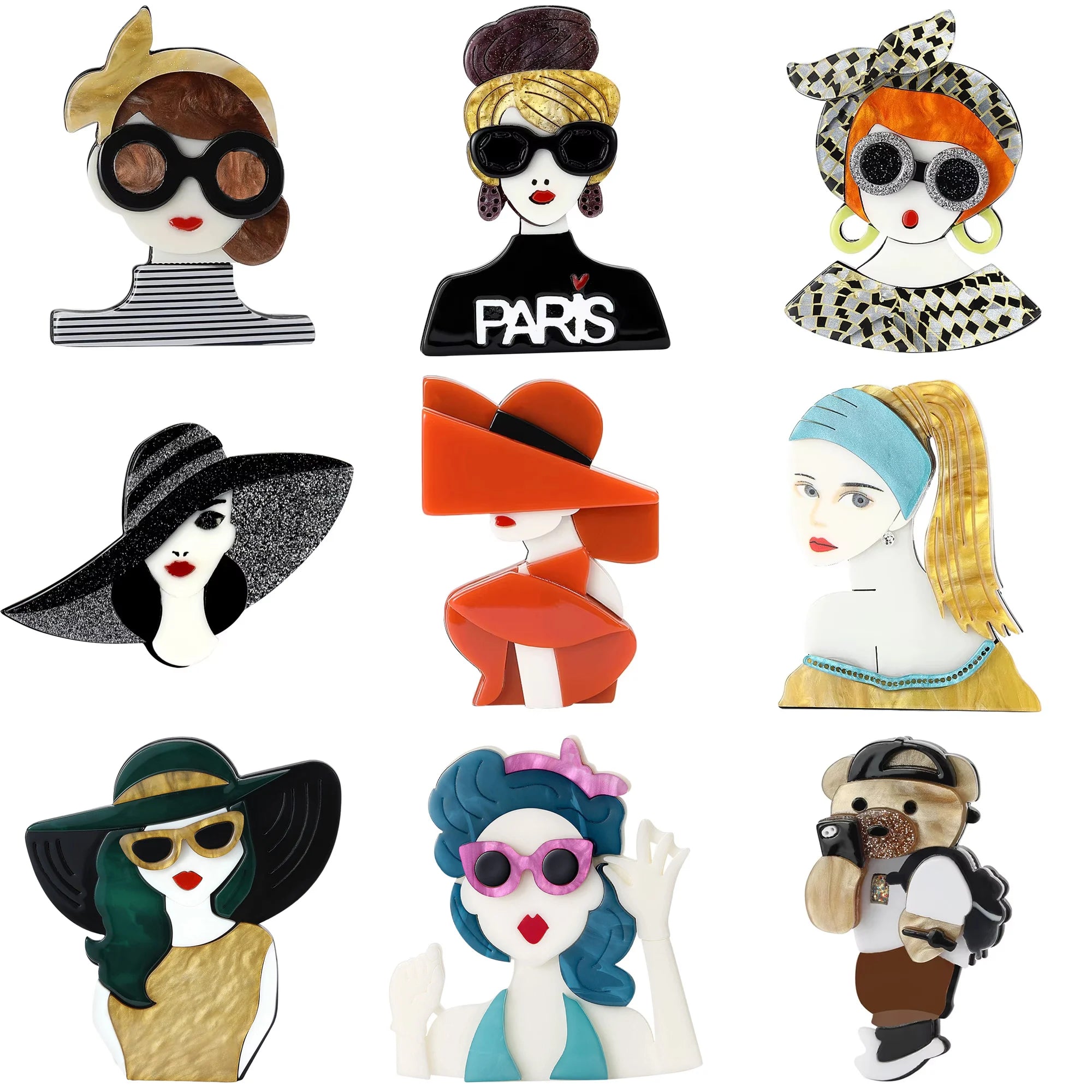 Broche Feminino Rosto Personagem Acrílico Elegante