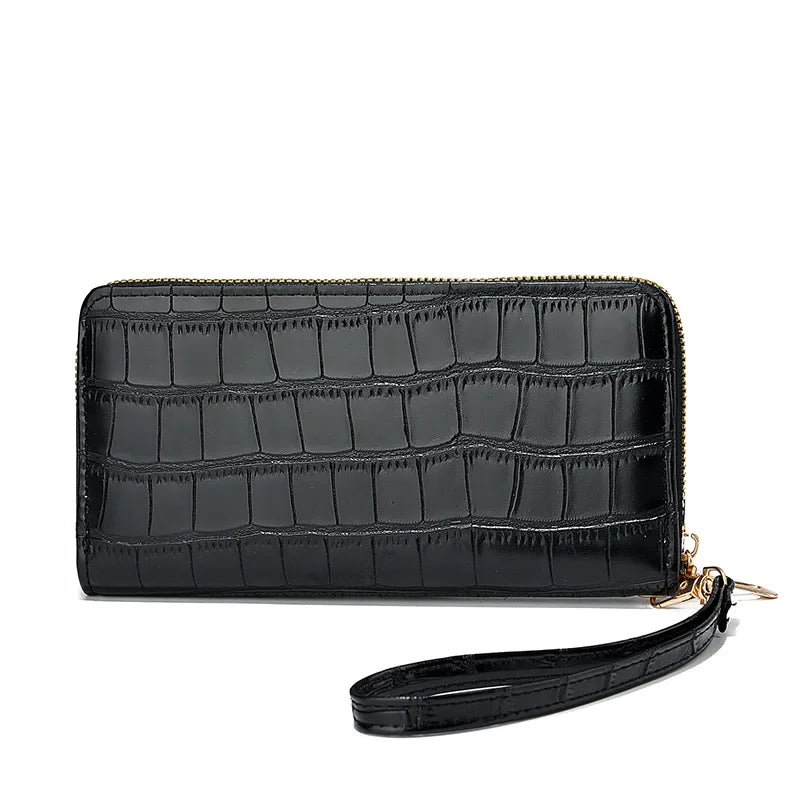 Carteira longa feminina high-end moda crocodilo padrão jacaré embreagem saco de cartão multifuncional saco com zíper carteira de moedas