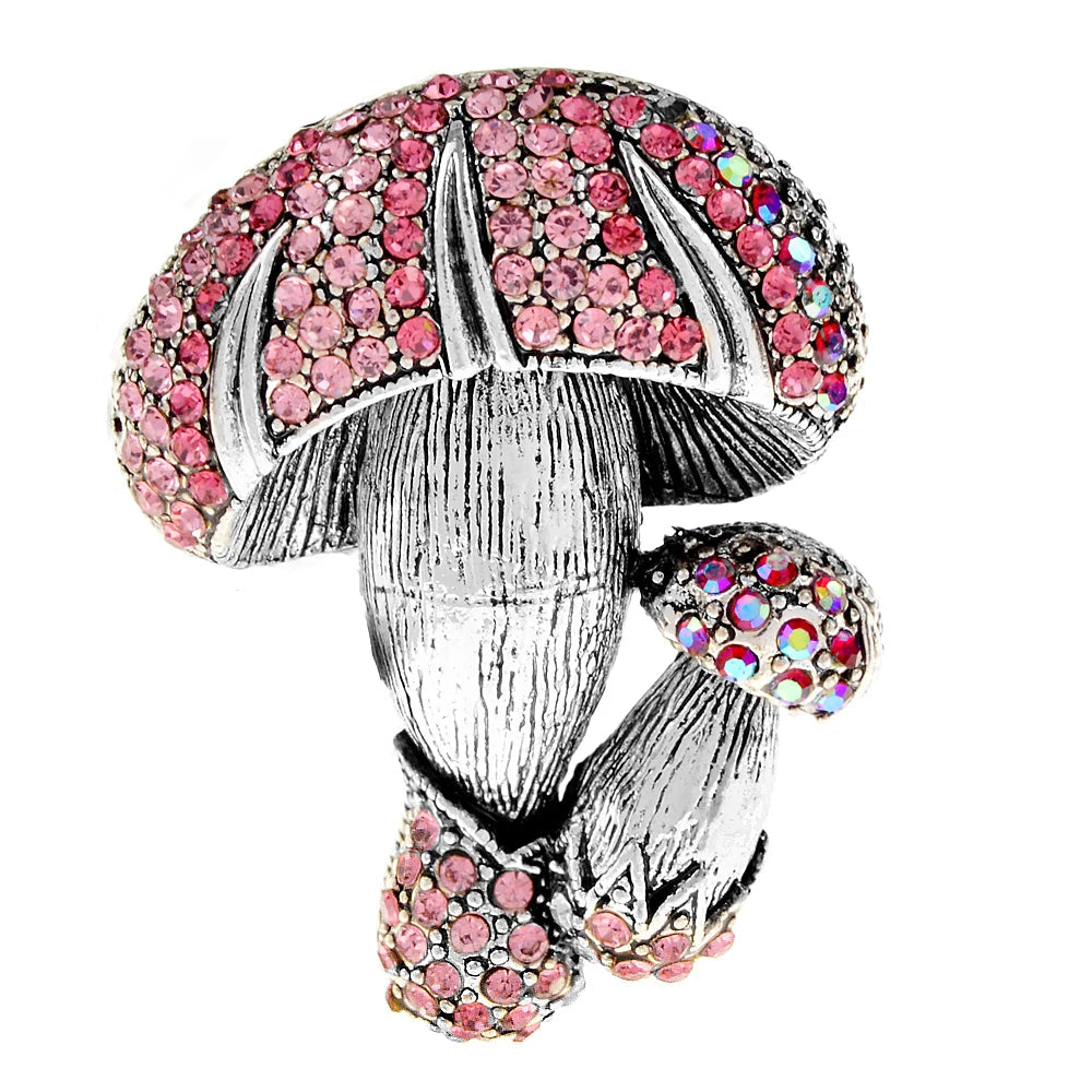 Broche Cogumelos Duplos com Strass Elegante Feminino