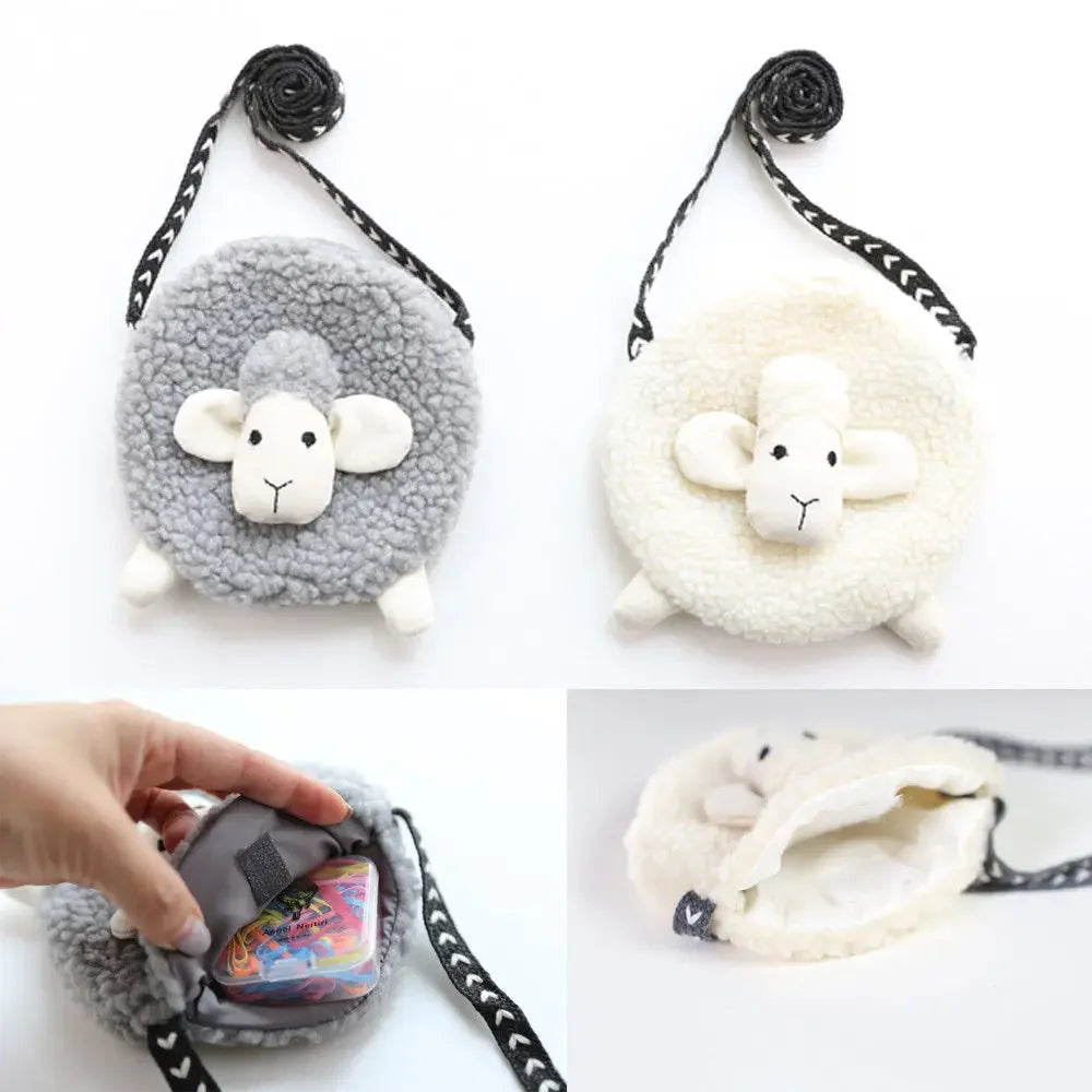 Sheep Shape Crossbody Bag para meninas, Mini Coin Purse, Carteira bonito para crianças, Plush Soft Sweet Purses, Organizador da criança