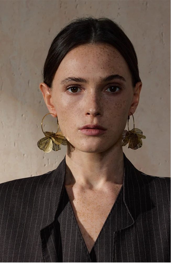 Yhpup design exclusivo de aço inoxidável flor de metal brincos de argola grandes personalidade moda joias atraentes à prova d'água