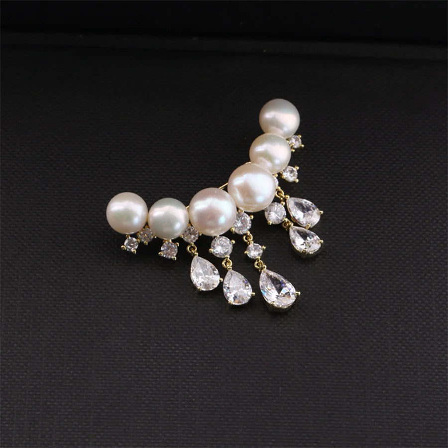 Broche Pérola com Pingente Elegante Feminino