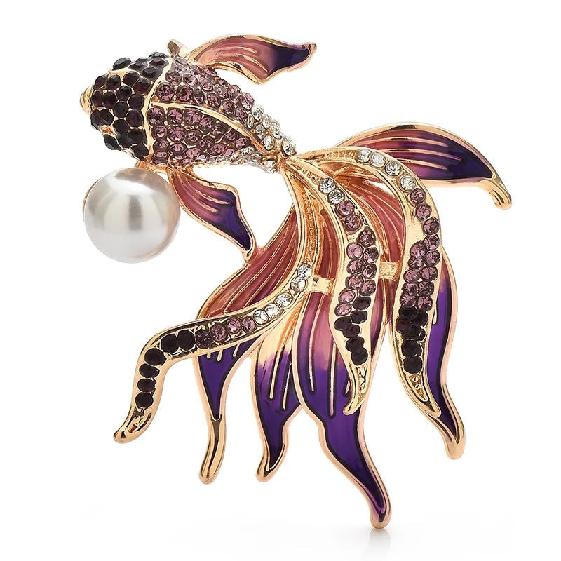 Broche Peixe Dourado com Cristais Design Elegante Feminino
