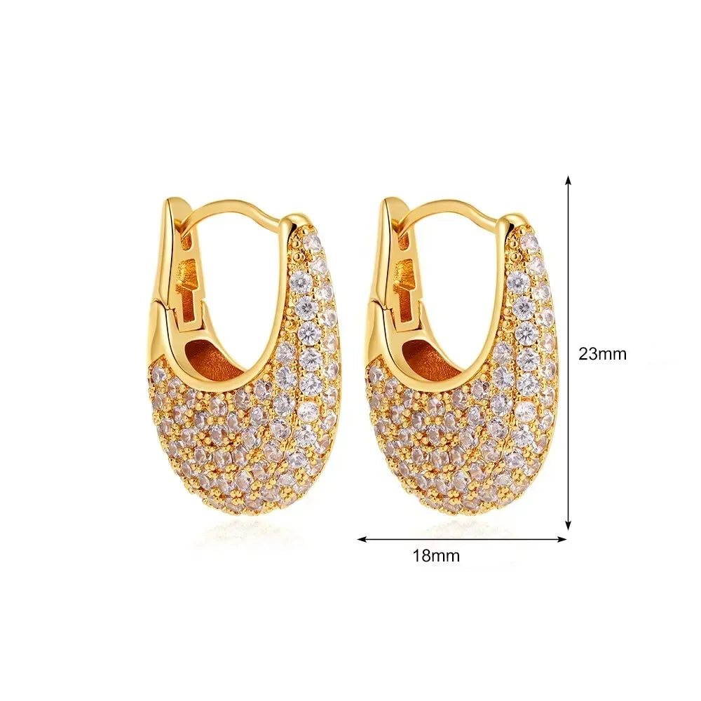 Luxo completo pavimentado strass u forma brincos de argola para mulher 18k banhado a ouro garra círculo c forma brinco jóias de declaração