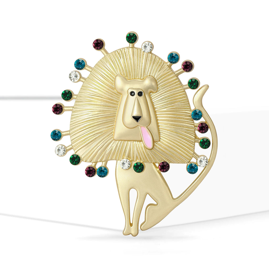 Broche Leão Dourado Luxo com Detalhes Geométricos Feminino