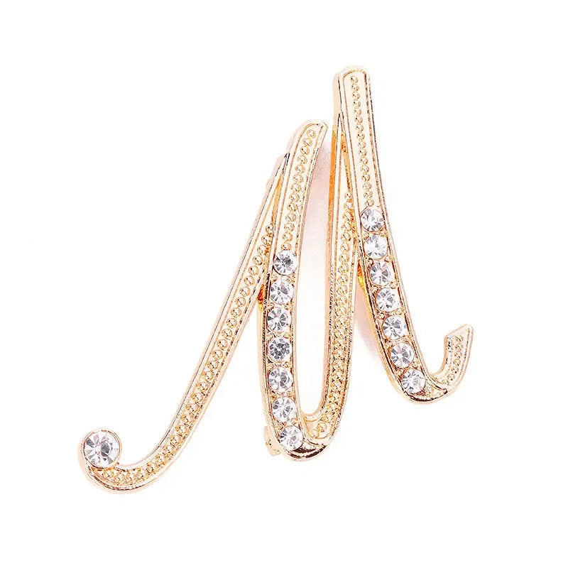 Broche de Letra com Strass Cristal Dourado Elegante