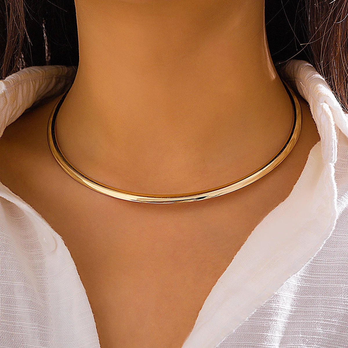 Ingemark vintage ferro metal torques gargantilha colar para mulheres goth cor de ouro suave corrente ajustável moda jóias steampunk