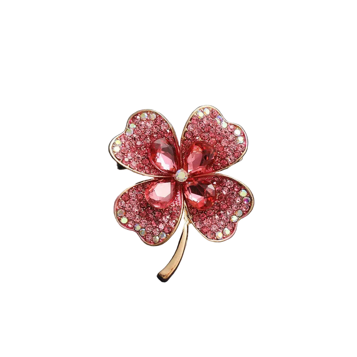 Broches de trevo de quatro folhas de grama de cristal rosa da sorte para meninas alfinete de lapela vintage terno de casamento acessórios de joias presentes